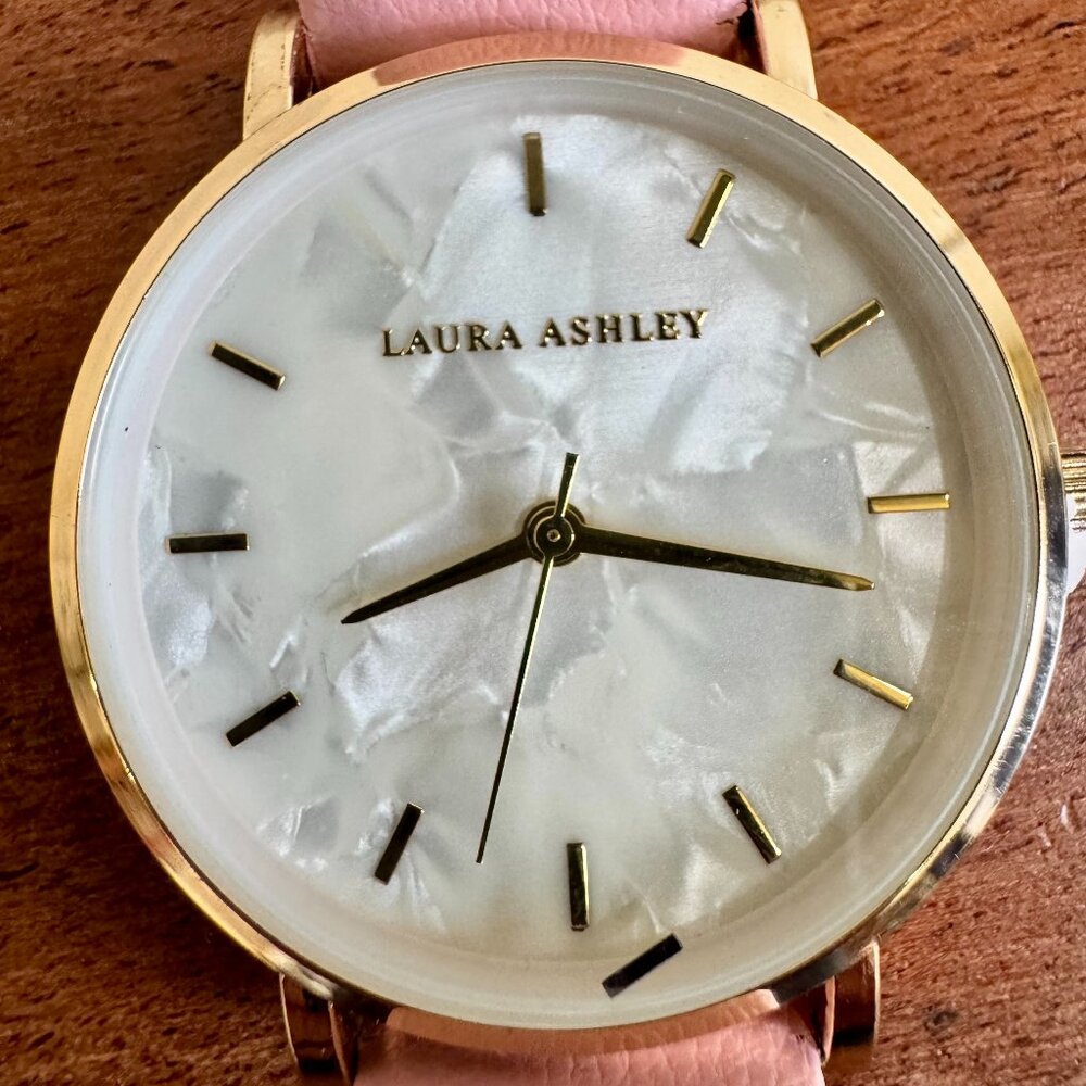 Laura Ashley Women's 34mm Slim MOP Dial Pink Vegan Leather Strap Watch